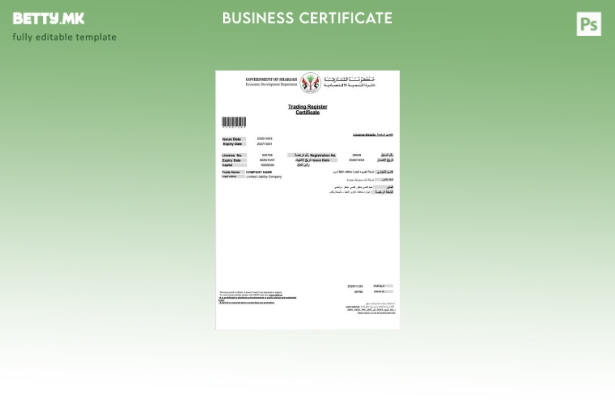 Модерен стил на сертификат за лиценца за тргување во ОАЕ Sharjah Шаблон за Word 